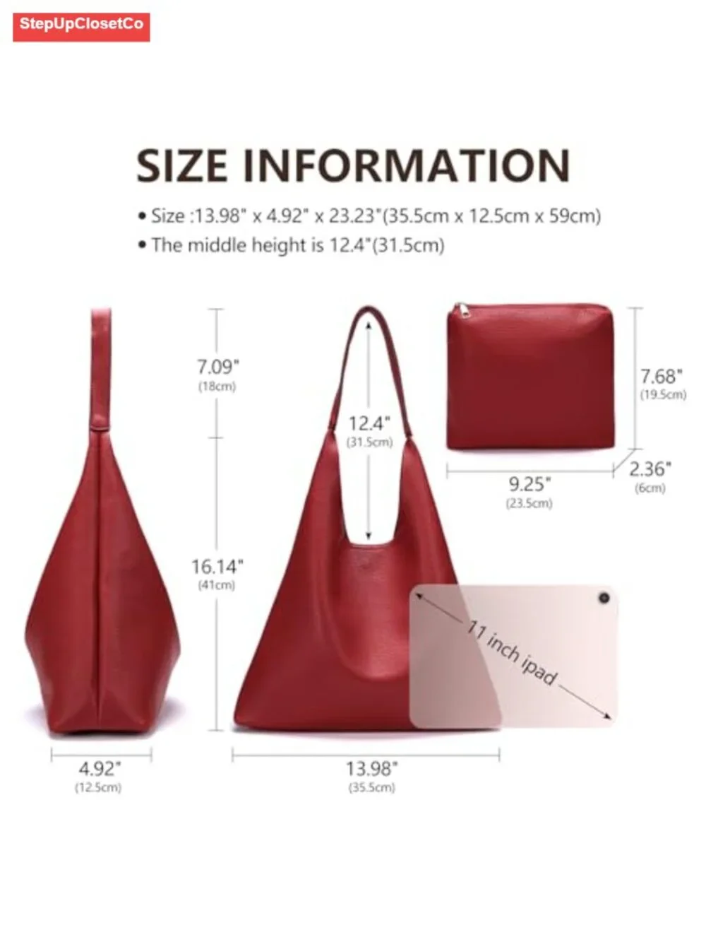 Women's Hobo Handbag Soft Faux Leather Slouchy Shoulder Tote with Cosmetic Bag